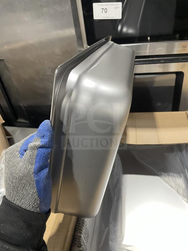 BRAND NEW Crestware SAF-T-STAK full-size 4" deep stainless steel steamtable pan, anti-jam design, commercial quality.