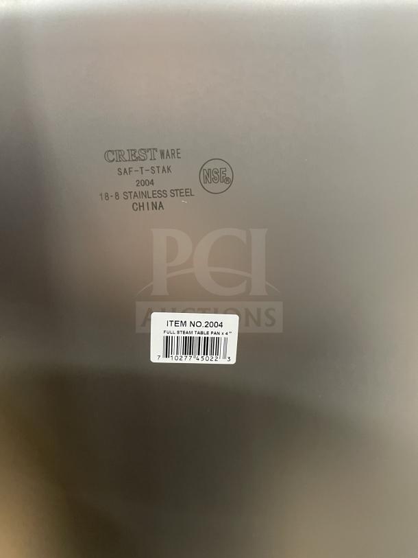 Crestware commercial stainless steel 4" deep anti-jam hotel pan, model SAF-T-STAK, brand new with labels.