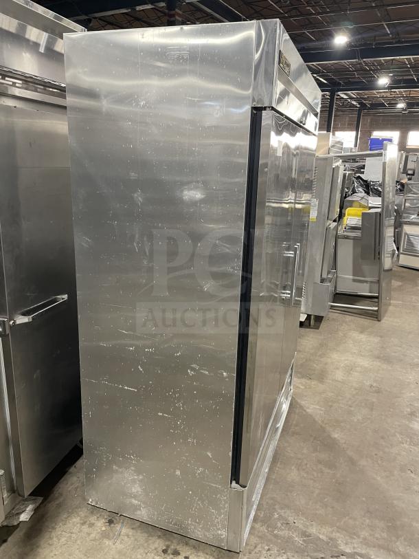 True T-49F stainless steel 2-door reach-in freezer, Energy Star certified, with poly-coated wired racks, 115V, 1 phase.