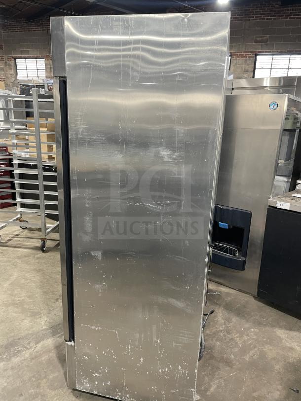 True T-49F stainless steel 2-door reach-in freezer. Energy Star certified, poly coated wired racks. Model SN: 768945. 115V 1 Phase.