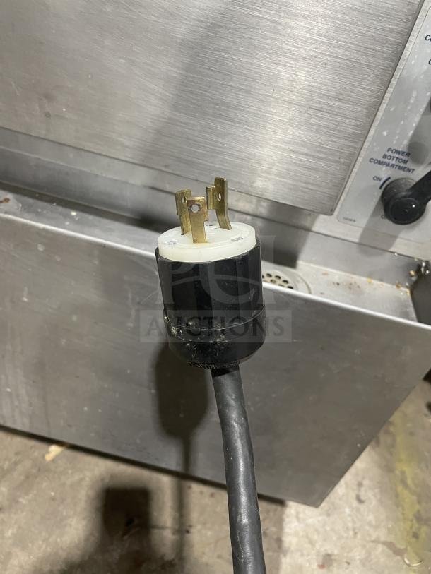 Atlas WIH-D&M-4 electric steamtable, stainless steel, 4-well, sneeze guard, tray slide, storage base, on casters, 208V.