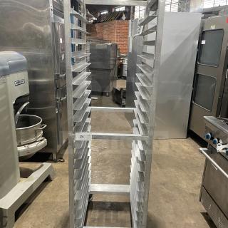 Alexander Industries commercial aluminum 12-pan sheet rack with casters, heavy-duty, excellent condition, industrial use.