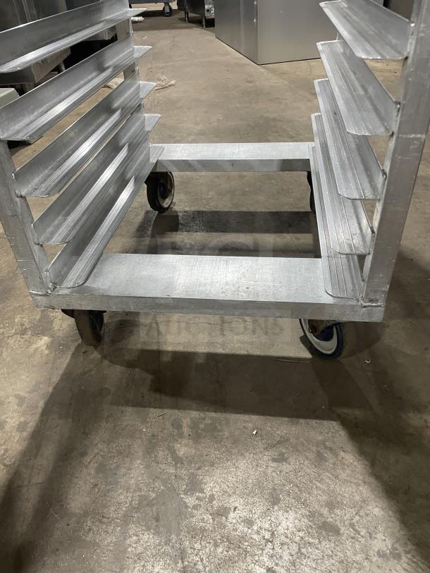 Alexander Industries commercial aluminum 12-pan sheet rack with casters, heavy-duty, excellent condition.