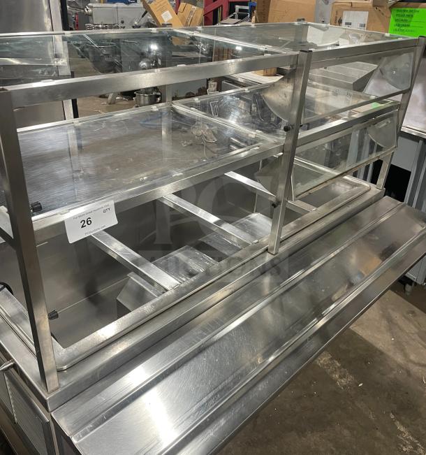 Atlas Metal Industries stainless steel buffet-style steam table, model WCM-BT-4. Features sliding sneeze guard and storage cabinet.