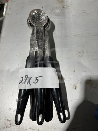 Vollrath Jacob's Pride 1 oz stainless steel perforated spoodle, model 34118VJ, with black grip handle, labeled "27 X 5".