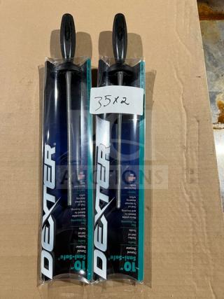 NEW Dexter Sani-Safe 10" stainless steel diamond sharpeners in original packaging, with black handles. Marking reads "35x2."