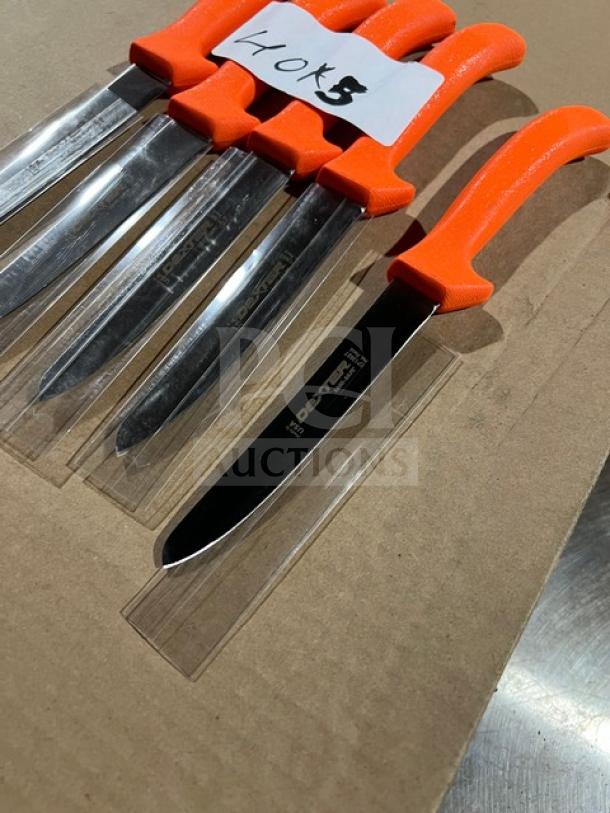 Dexter Russell Sani-Safe 6'' Deboning Knife, Model EP136ST, with orange grip handle; commercial-grade stainless steel.