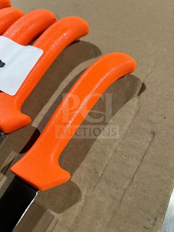 Dexter Russell Sani-Safe Series 6'' Deboning Knife, Model EP136ST, with orange grip handle, stainless steel blade.