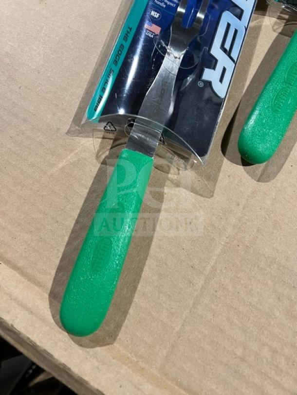 NEW Dexter Russell Sani-Safe Series 13" Cook's Fork, stainless steel, green grip handle, Model S121-PCP, in packaging.
