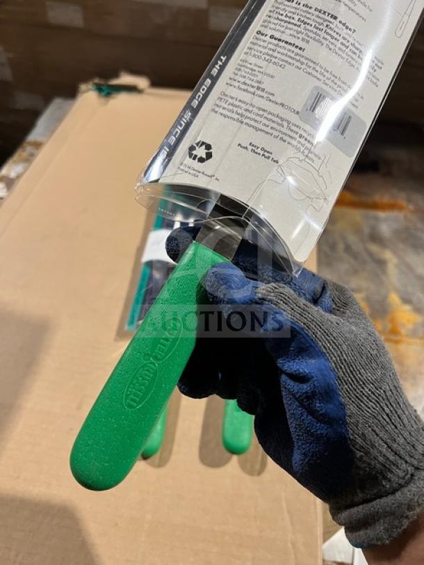 Dexter Russell Sani-Safe 13'' Cook's Fork, Model S121-PCP, stainless steel, green grip handle, new in packaging.