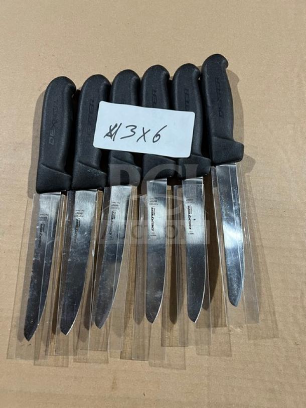 Dexter Russell S104B-PCP paring knives set, 3.25" stainless steel blades with black grip handles, Sani-Safe series, 6x set.