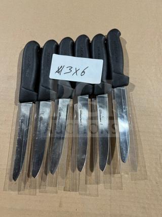 Dexter Russell S104B-PCP paring knives set, 3.25" stainless steel blades with black grip handles, Sani-Safe series, 6x set.