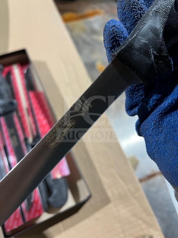 Dexter Russell Sani-Safe commercial 16" paring knife, model S104B-PCP, stainless steel blade, black grip handle, new condition.