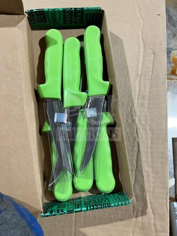 Dexter Russell Sani-Safe 3.25" paring knife with green handle, model S104G-PCP, new condition, in a box.