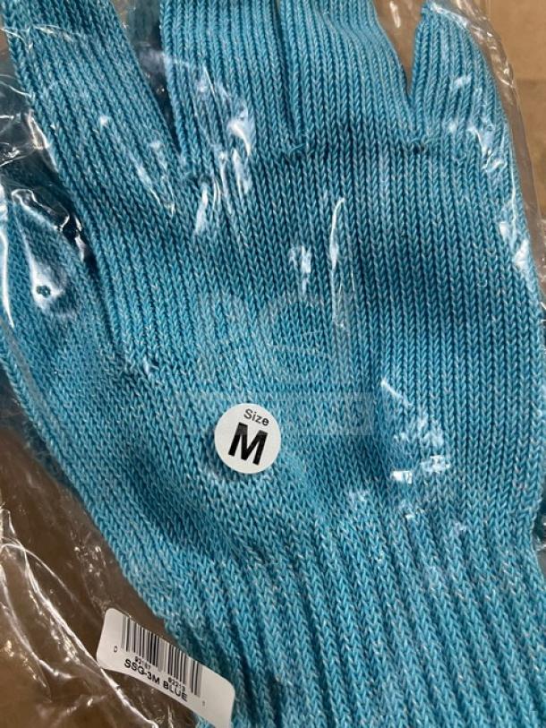 New Sani Safe cut-resistant blue gloves, model SSG-3M, medium size, in original packaging.
