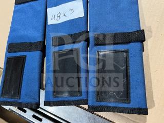 Sysco Cutlery blue knife guards, commercial grade, set of three, durable fabric with Velcro closures, item tags visible.
