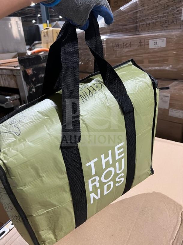 The Rounds reusable green delivery bag, commercial use, durable, handles, in good condition.