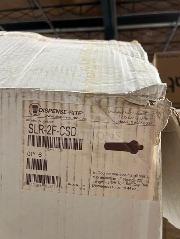 New in-box Dispense-Rite in-counter cup dispenser, model SLR-2F-CSD, with silicon baffle system, quantity 6.