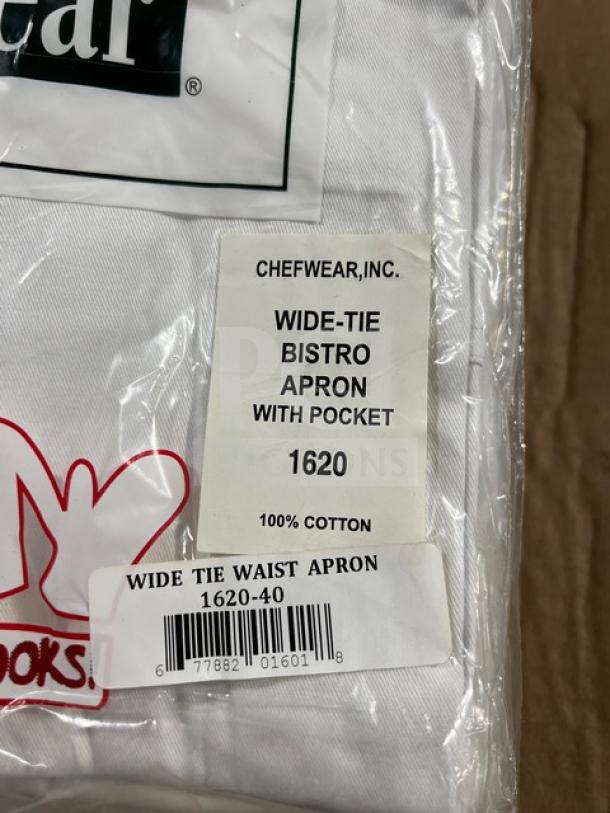 Chefwear Wide-Tie Bistro Apron, Model 1620-40, 100% cotton, with pocket. New condition in packaging.