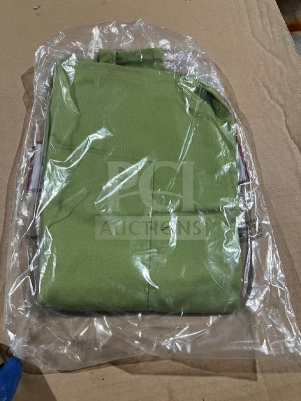 Chefwear green one-size apron, model 1SZ, in original packaging. New, unworn condition.