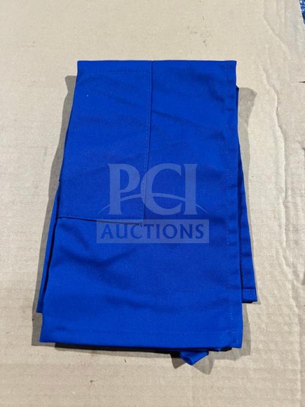 New Chefwear blue bar/chef apron, model 1SZ, one size, commercial use, folded, pristine condition.