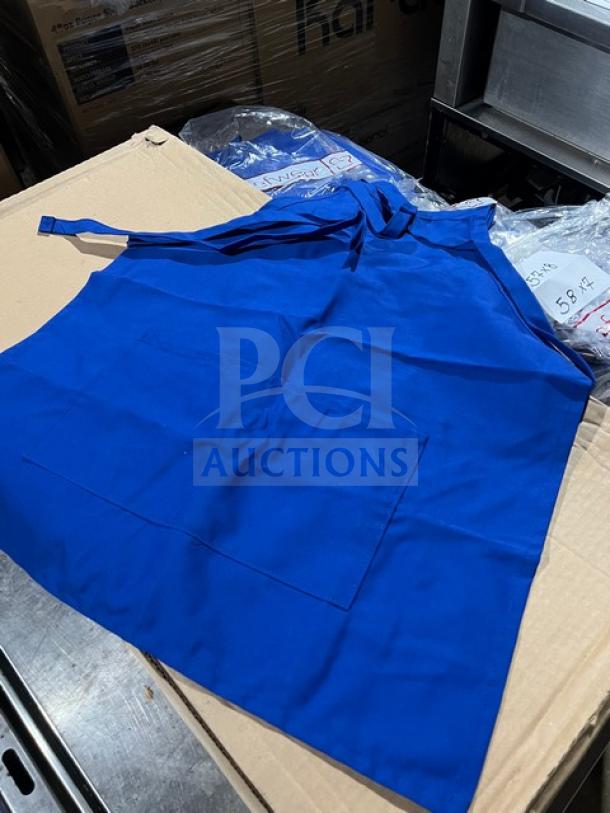 New Chefwear 1SZ blue bar/chef apron, one size, commercial quality, featuring front pocket.