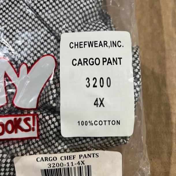 Chefwear commercial cargo chef pants, model 3200-11-4X, size 4X, 100% cotton, brand new packaging.