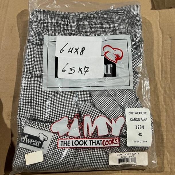 Brand new Chefwear 4X cargo style chef pants, model 3200-11-4X, 100% cotton, in sealed package with tags.