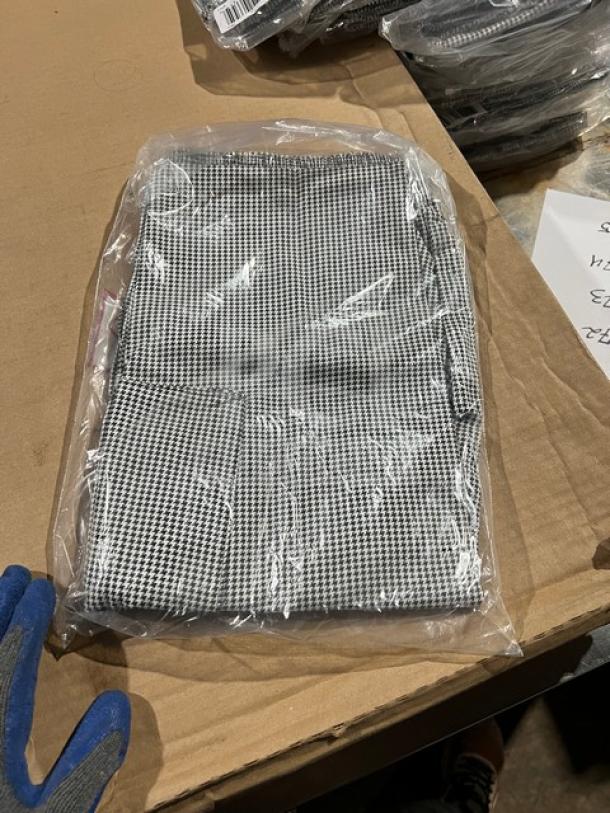 Brand new Chefwear CW3200 cargo style chef pants, size L, in packaging. Black and white checkered pattern.