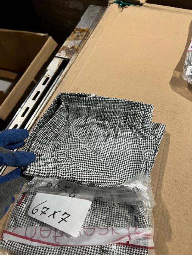 Brand new Chefwear CW3200 cargo chef pants, size L, in package. Black and white checkered pattern. Commercial quality.