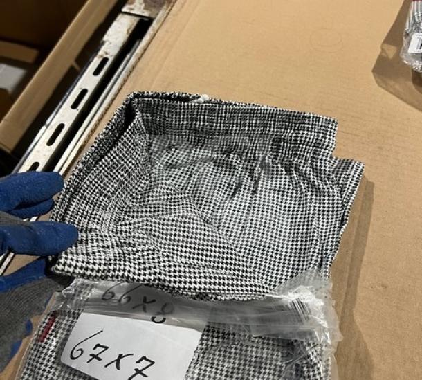 Brand new Chefwear CW3200 cargo style chef pants in size L, black and white checkered pattern, elastic waistband.