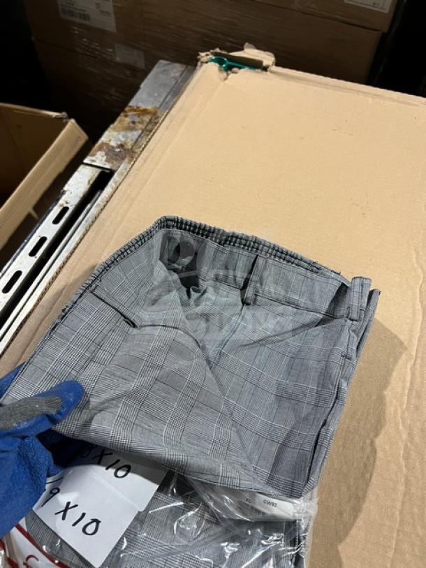 Brand new Chefwear CW3640 XL cargo chef pants, gray plaid design, in original packaging with tags.
