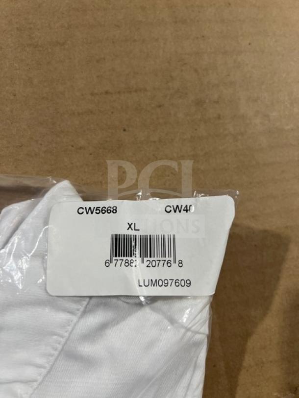 New Chefwear CW5668-CW40 white XL chef coat in packaging, textured style, barcode: 677882207768, code: LUM097609.