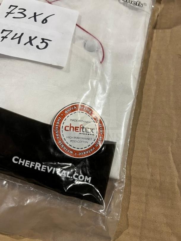 NEW Chef Revival white chef jacket with red piping, size M, model J008RD-S. Features Cheftex label.
