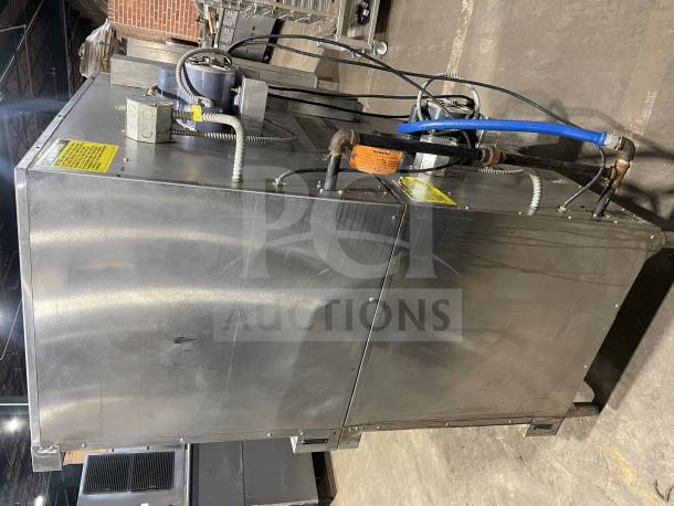 Vulcan stainless steel gas convection oven, model VC4GD-10, double-stacked, Energy Star certified, on casters, with wiring.