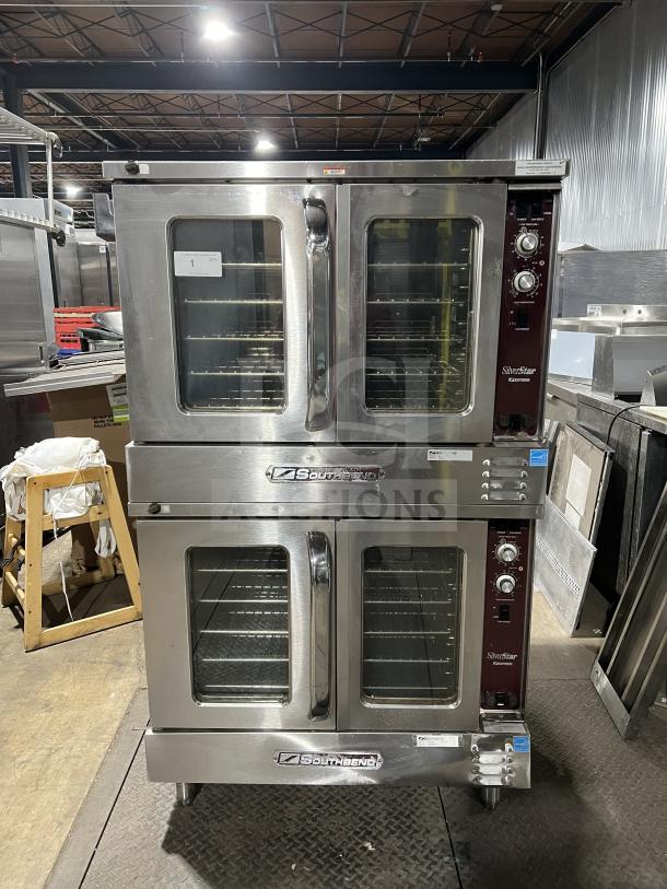 Southbend SilverStar SL-Series double convection oven, stainless steel, Model SLES/20SC, on legs, Energy Star certified, with racks.