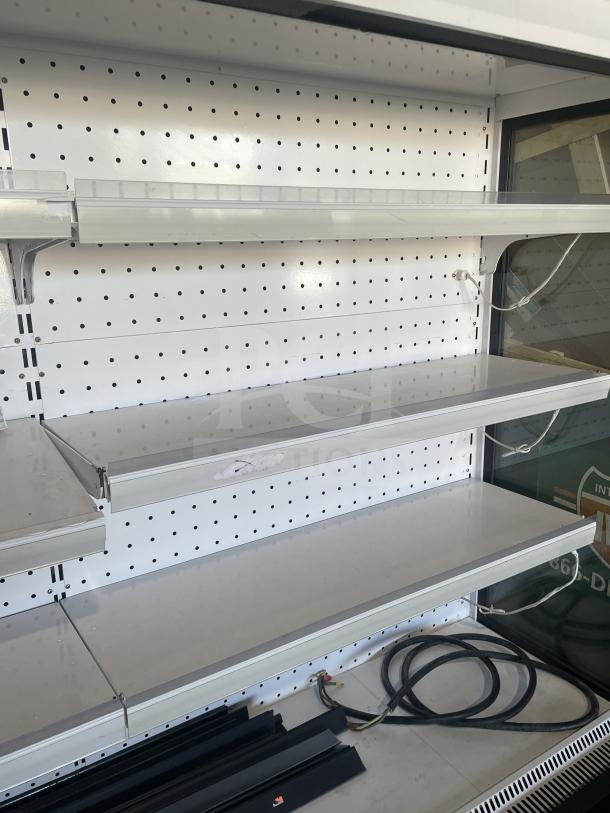 Sanye commercial black multi-tier refrigerated open grab-n-go merchandiser display case with adjustable shelves, like new.