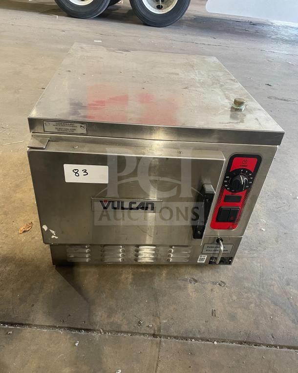 Vulcan C24EA3 commercial stainless steel 3-pan convection steamer with built-in pan rack, 208/240V, electric. Serial: !46-3016880.