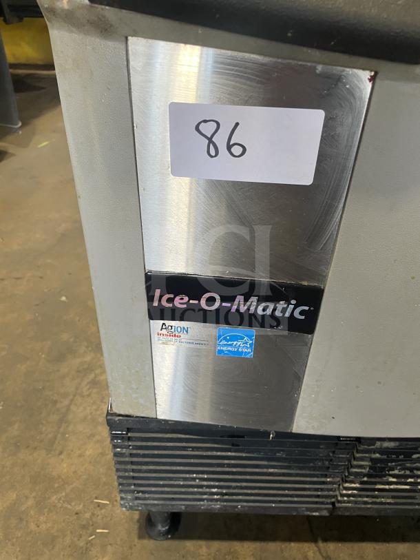 Ice-O-Matic ICEU220HA3 commercial ice maker, stainless steel, 115V, 1 Phase, on legs, serial number 16081280010645.