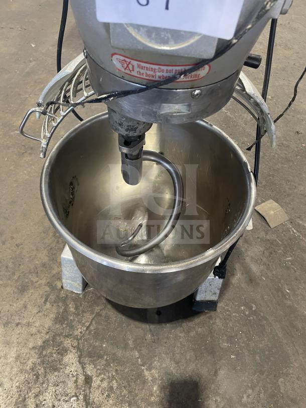 Commercial planetary mixer with stainless steel bowl, Model B3OB, SN 2101037. Gear driven, 110V, 1 Phase, used condition.