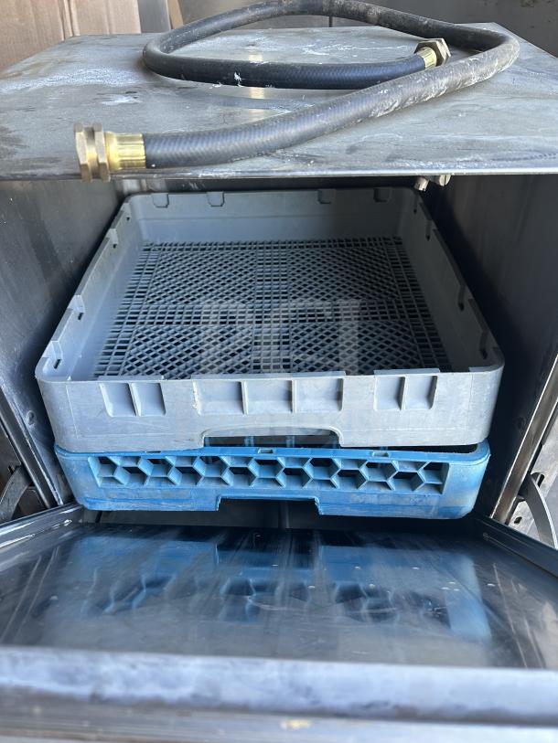 Jackson DishStar Series high-temp undercounter dishwasher, model DISHSTARHT, features a full-size peg rack, stainless steel body.