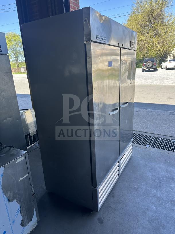 Beverage Air KF48-1AS stainless steel commercial reach-in freezer, 2 doors, model KF48-1AS, 115V, in good condition.