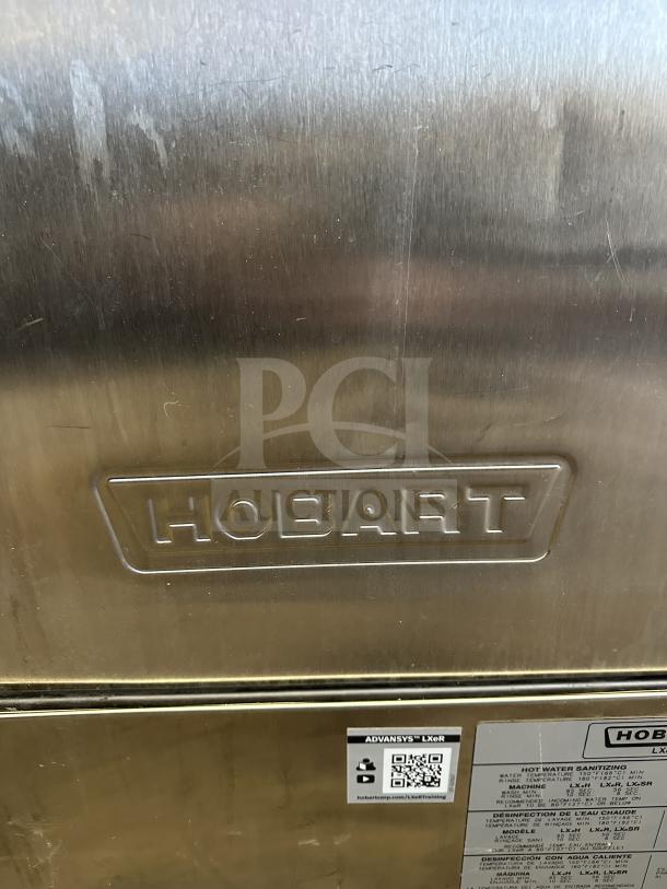 Hobart Advansys LXER stainless steel undercounter dishwasher, model LXER, visible tags, electric powered, high-temp.