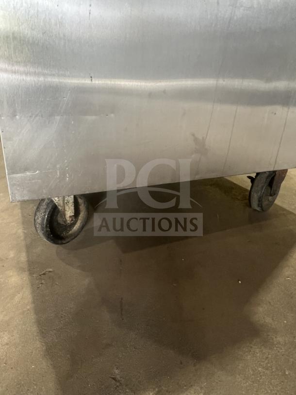 True stainless steel 2-drawer refrigerated chef base with oversized worktop, Model 1REPTHD, on casters, SN: 15051799.