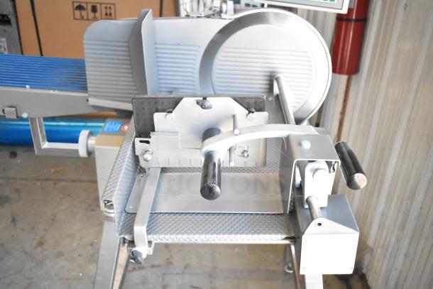 Jaccard Conveyor commercial meat slicer stacker, floor style; metal build, 115 volts, 1 phase; suitable for heavy-duty use.