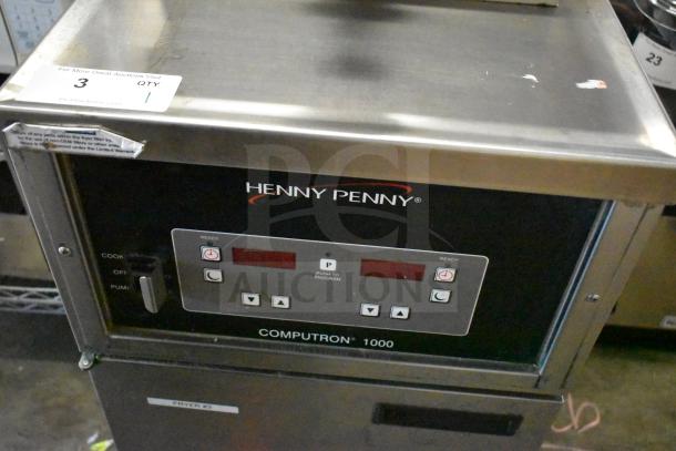 2023 Henny Penny 600 pressure fryer, commercial floor style, natural gas, 80,000 BTU, on casters, digital controls.