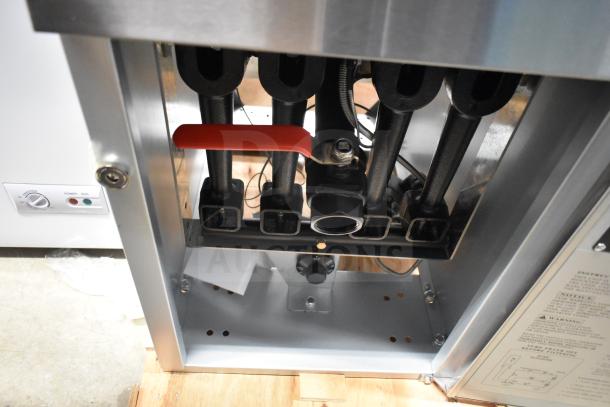 Brand new Mainstreet 541FF50N commercial stainless steel floor fryer with visible heating elements and controls, 120,000 BTU.