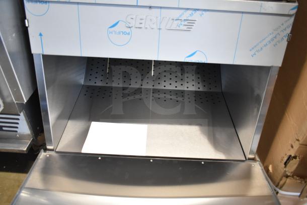 Brand new ServIt 423TCW26 26-gallon chip warmer, 120V, 1 phase, scratch and dent condition, stainless steel, FIFO design.