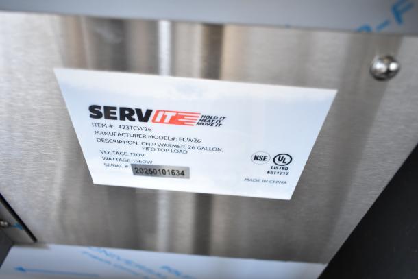 Brand new ServIt 423TCW26 chip warmer, 26-gallon, 120V, 1 phase, scratch and dent, NSF and UL listed, serial: 20250101634.