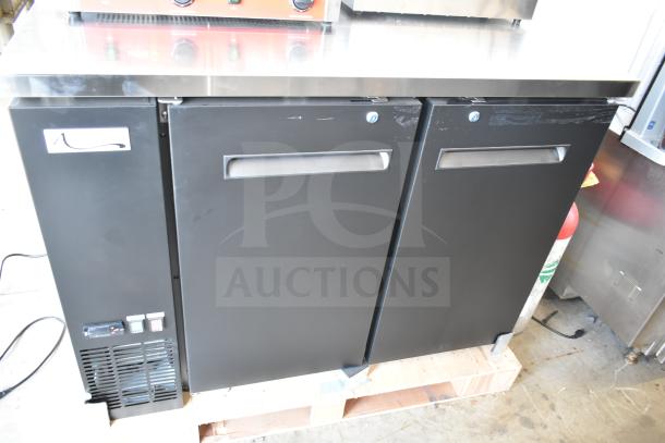 BRAND NEW Avantco 178UBB48HC 48" black back bar refrigerator, solid door, LED lighting, 115V, 1 phase, minor scratches.
